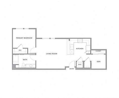 Floor plan for 1 bed, 1 bath, 849 sqft